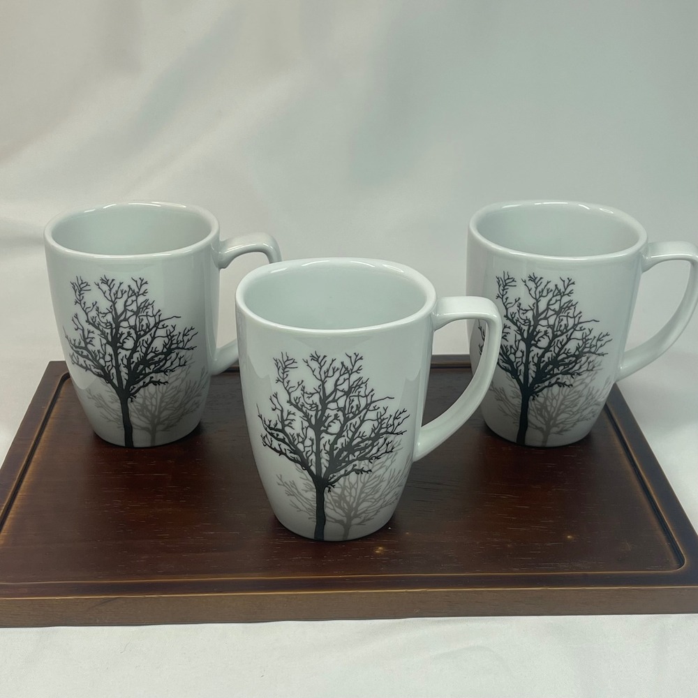 Corelle Coordinates Timber Shadows Coffee Mugs Set of 3 Tree Pattern Vitrelle